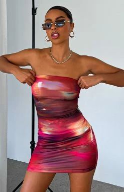 Top Of My Game Strapless Mini Dress Flashing Lights Print