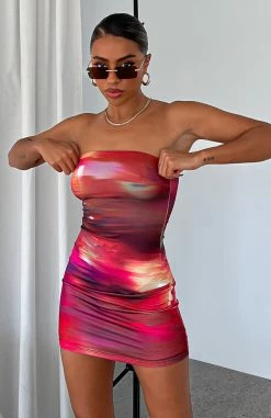 Top Of My Game Strapless Mini Dress Flashing Lights Print -Outlet The Lounge Vibe Store TOP OF MY GAME MINI DRESS 24.08.22 09