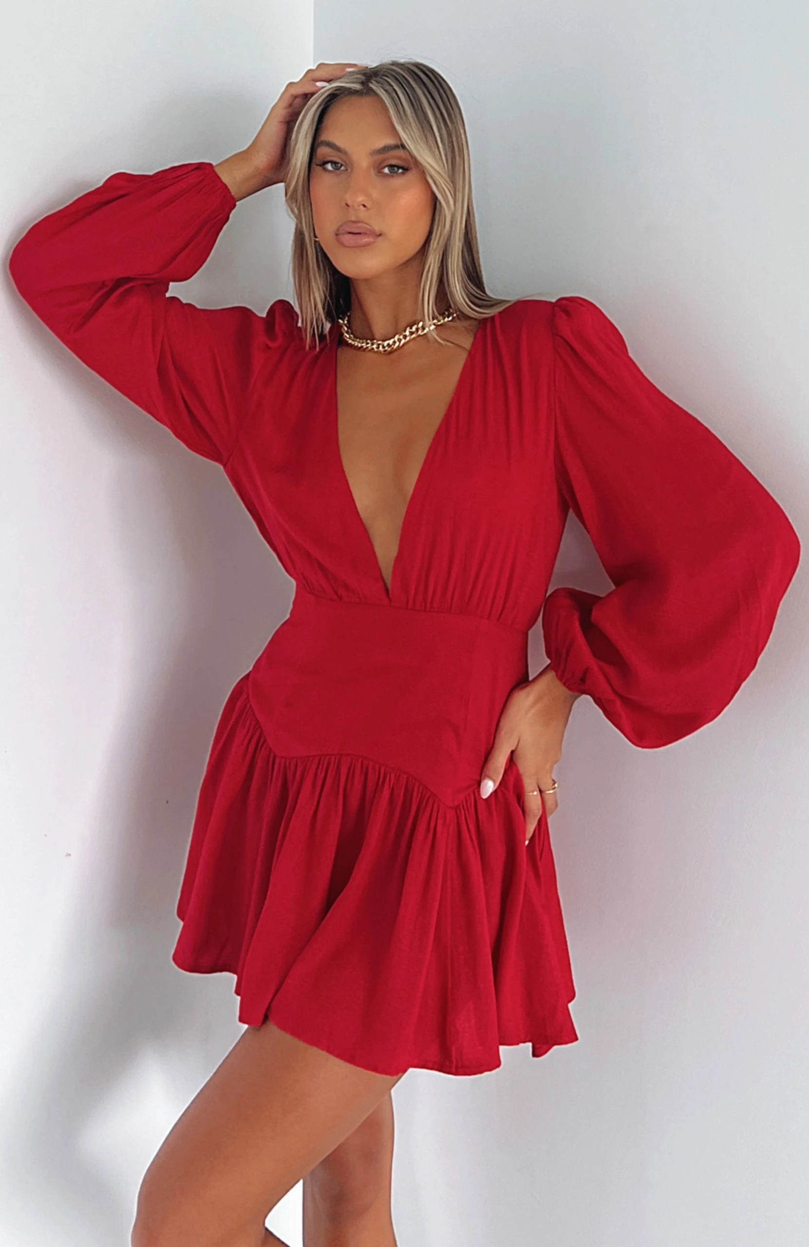 True To You Long Sleeve Mini Dress Red 1 True To You Long Sleeve Mini Dress Red