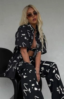 Cabo Cutie Button Up Shirt Black Scribble