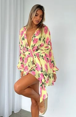 You Drive Me Crazy Long Sleeve Mini Dress Lemon Rose