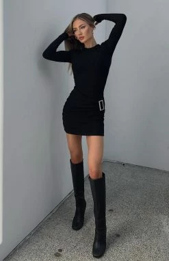 No Option Long Sleeve Mini Dress Black