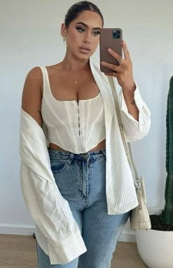 Out And About Cord Long Sleeve Shirt White -Outlet The Lounge Vibe Store arielle