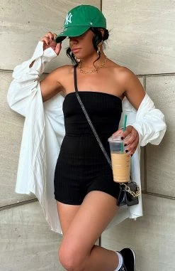 Island Ribbed Playsuit Black -Outlet The Lounge Vibe Store image00002