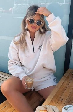 Part Of The Story Zip Front Sweater Pebble -Outlet The Lounge Vibe Store sgvs