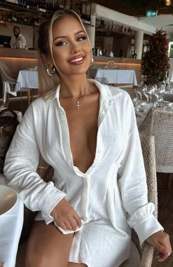 Feels Like A Holiday Shirt Dress White